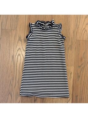Classic Prep Navy & White Striped Ruffle-Trim Sleeveless Dress. EUC.